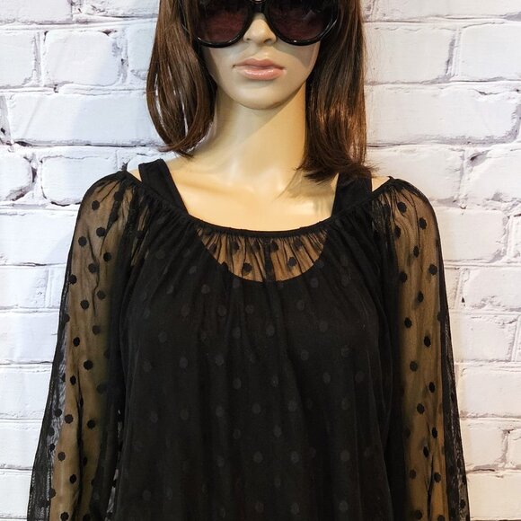 ANNE TAYLOR LOFT, - 3/4 polka dot sheer black blouse - Picture 6 of 9